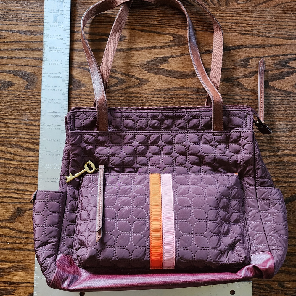Fossil Quilted Bag in Purple with Pink and Orange Stripes
